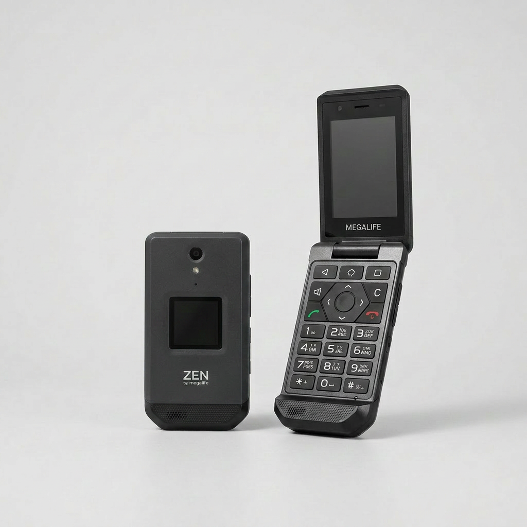 Megalife Zen flip phone in grey-black finish
